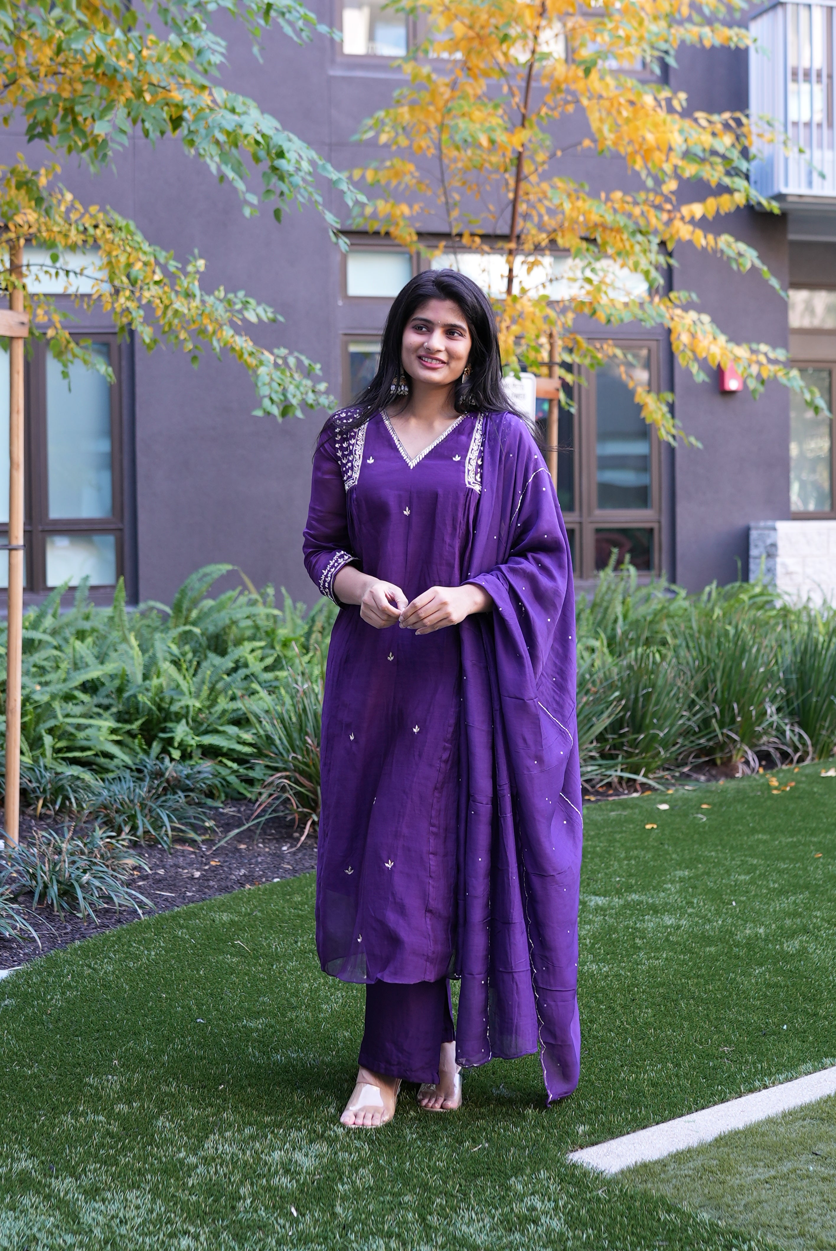 Deep Royal Purple Embroidered Kurta Set