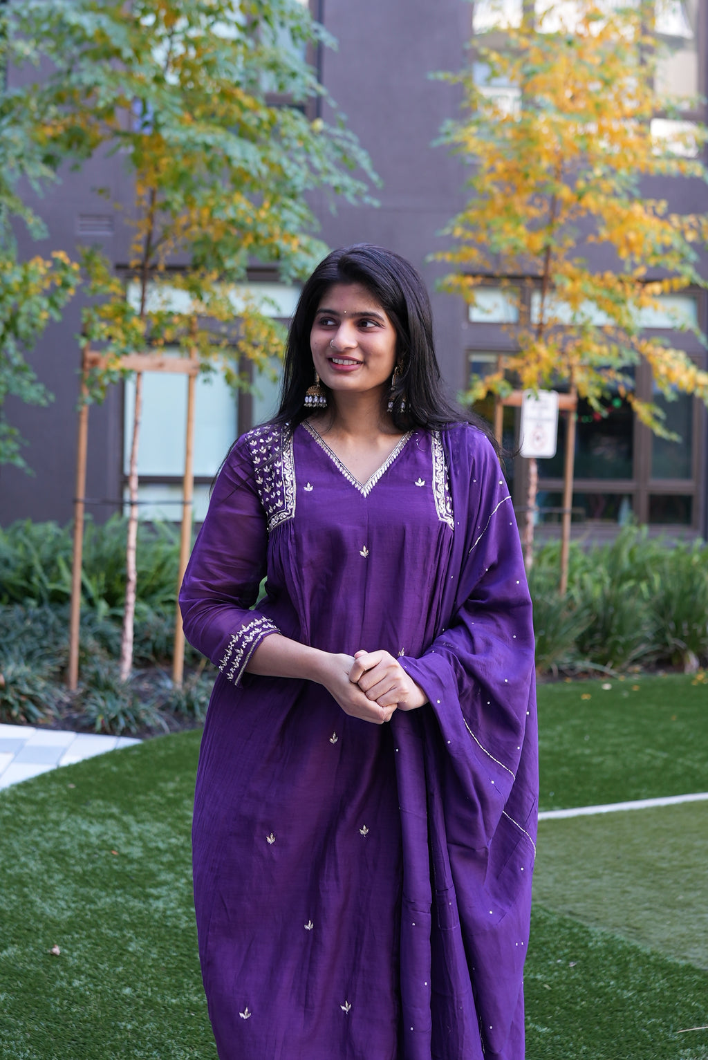 Deep Royal Purple Embroidered Kurta Set