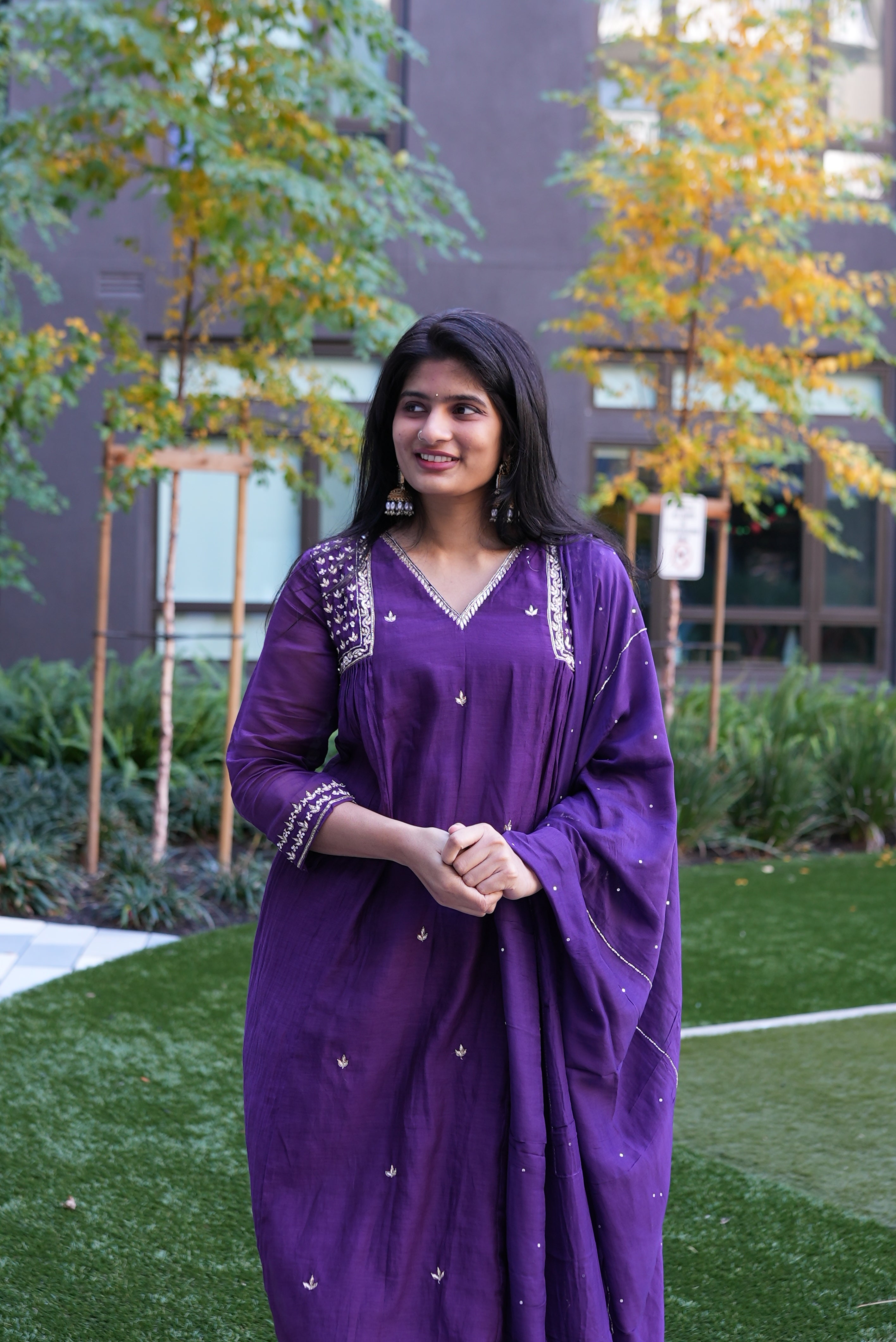 Deep Royal Purple Embroidered Kurta Set