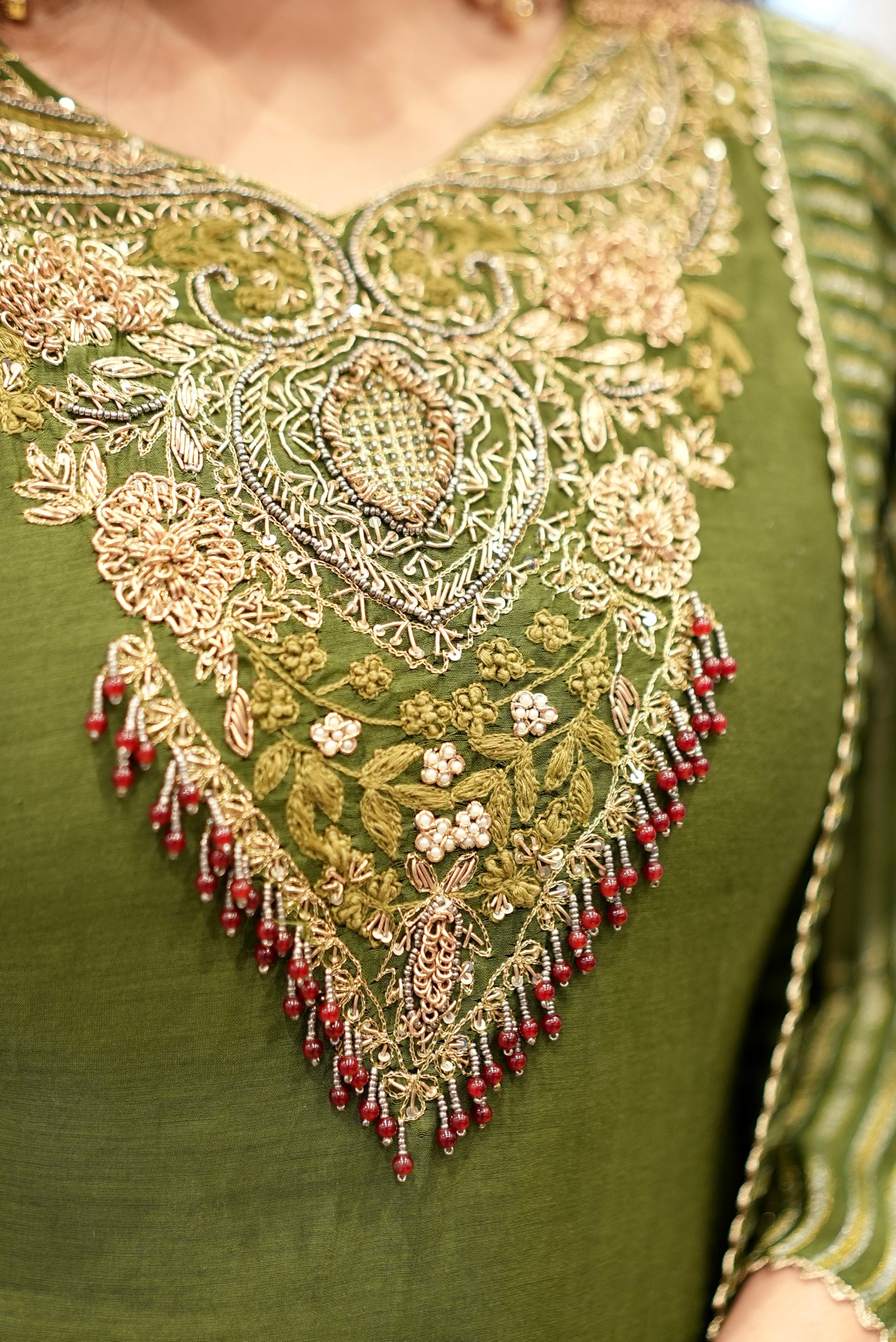 Olive Green Embroidered Kurta Set
