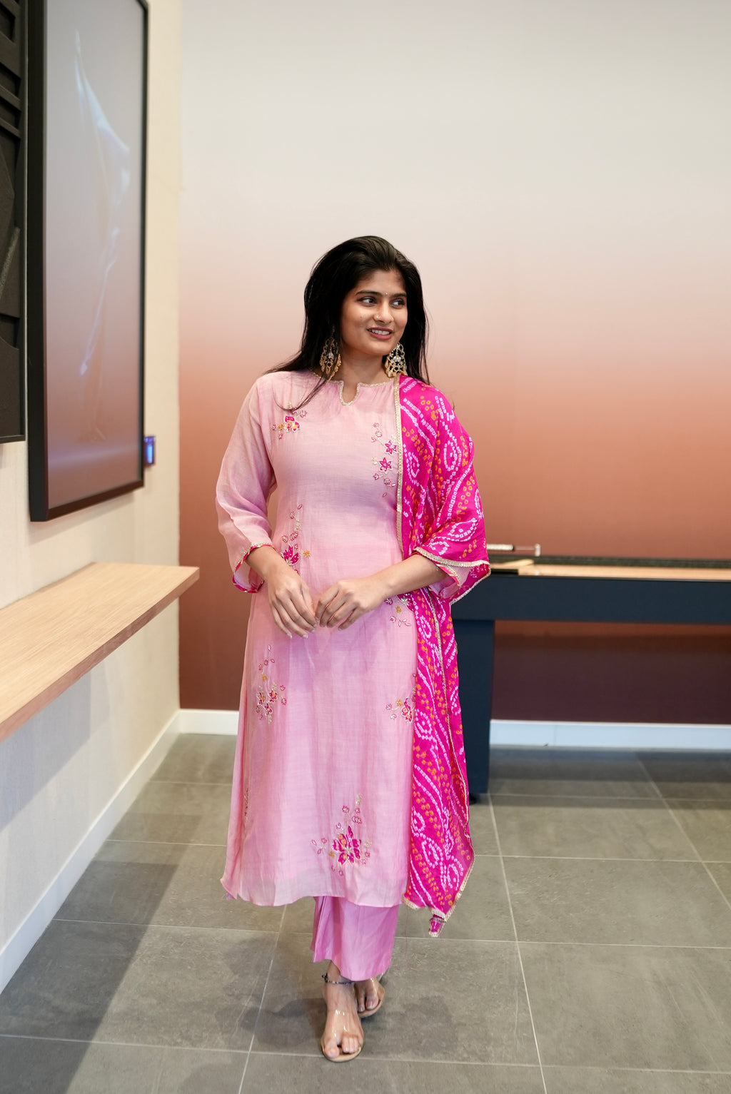 Pink Embroidered Kurta Set