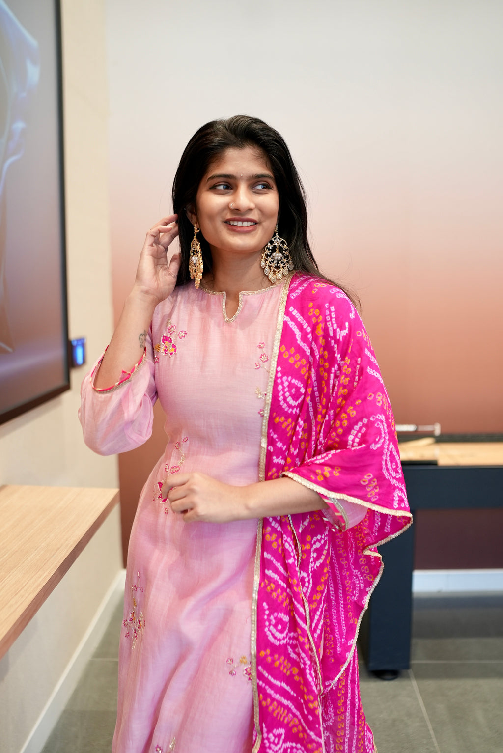 Pink Embroidered Kurta Set