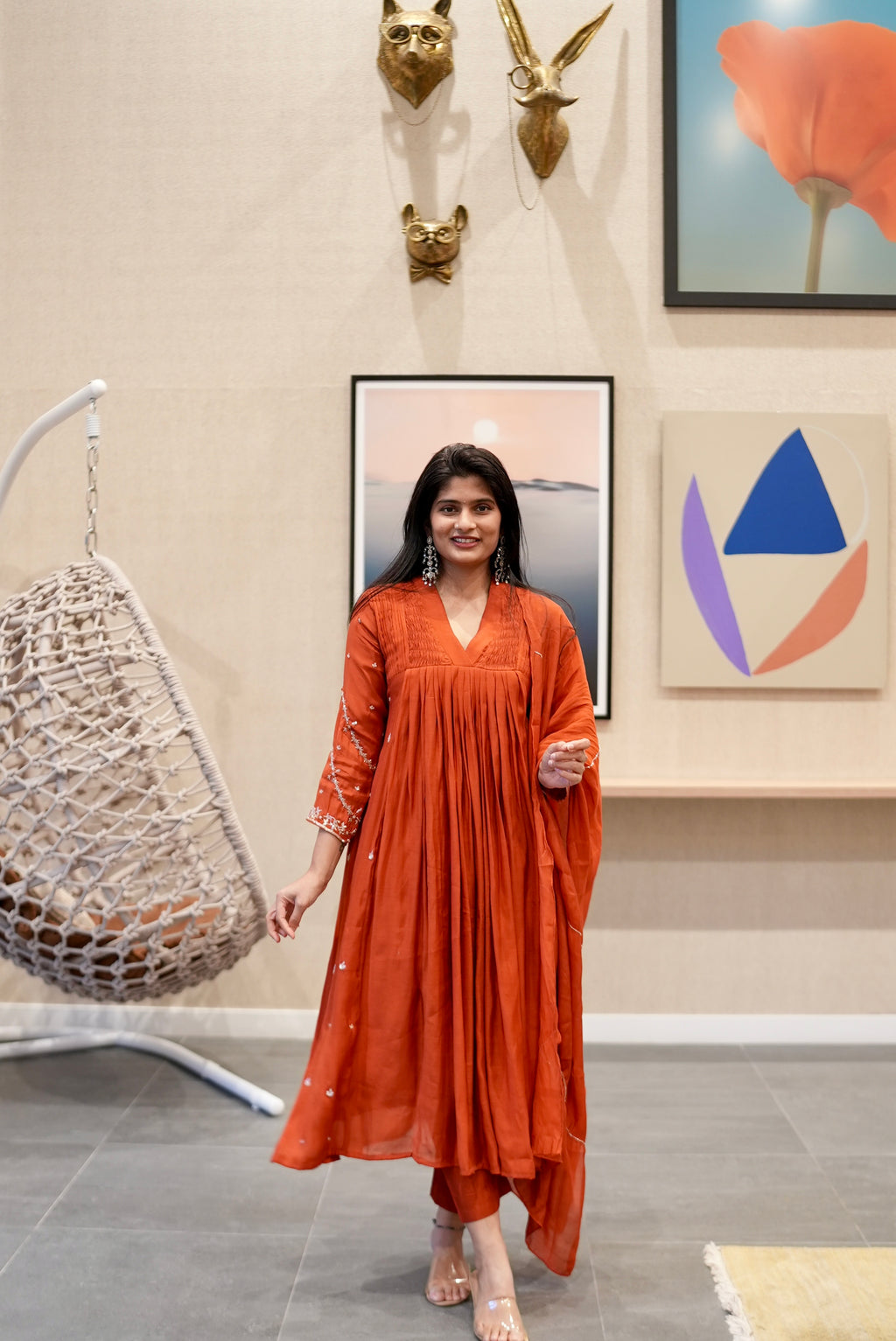 Orange Embroidered Kurta Set