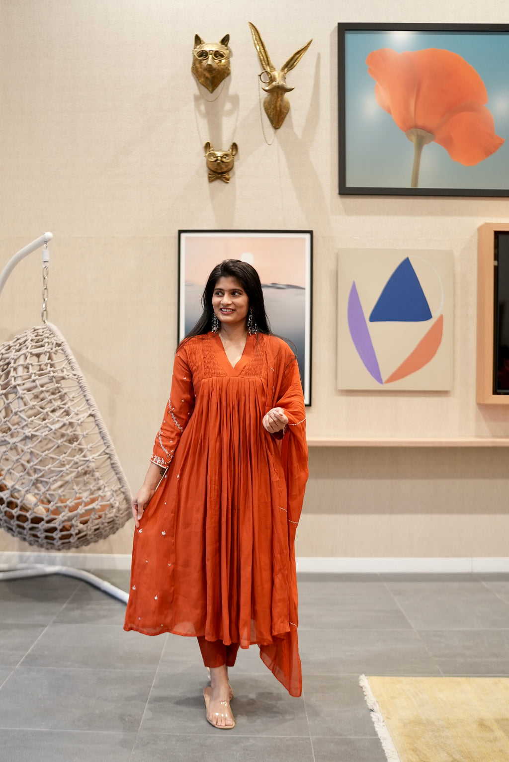 Orange Embroidered Kurta Set