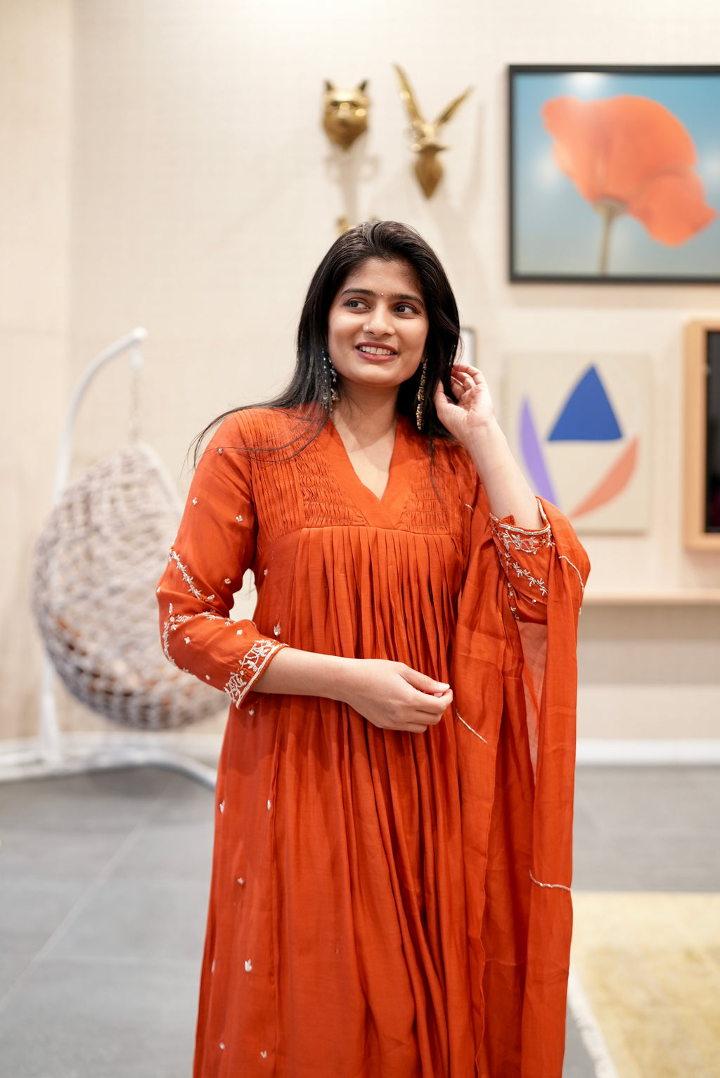 Orange Embroidered Kurta Set