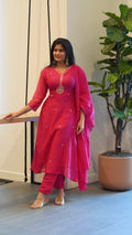 Rani Pink/Blue Embroidered Kurta Set