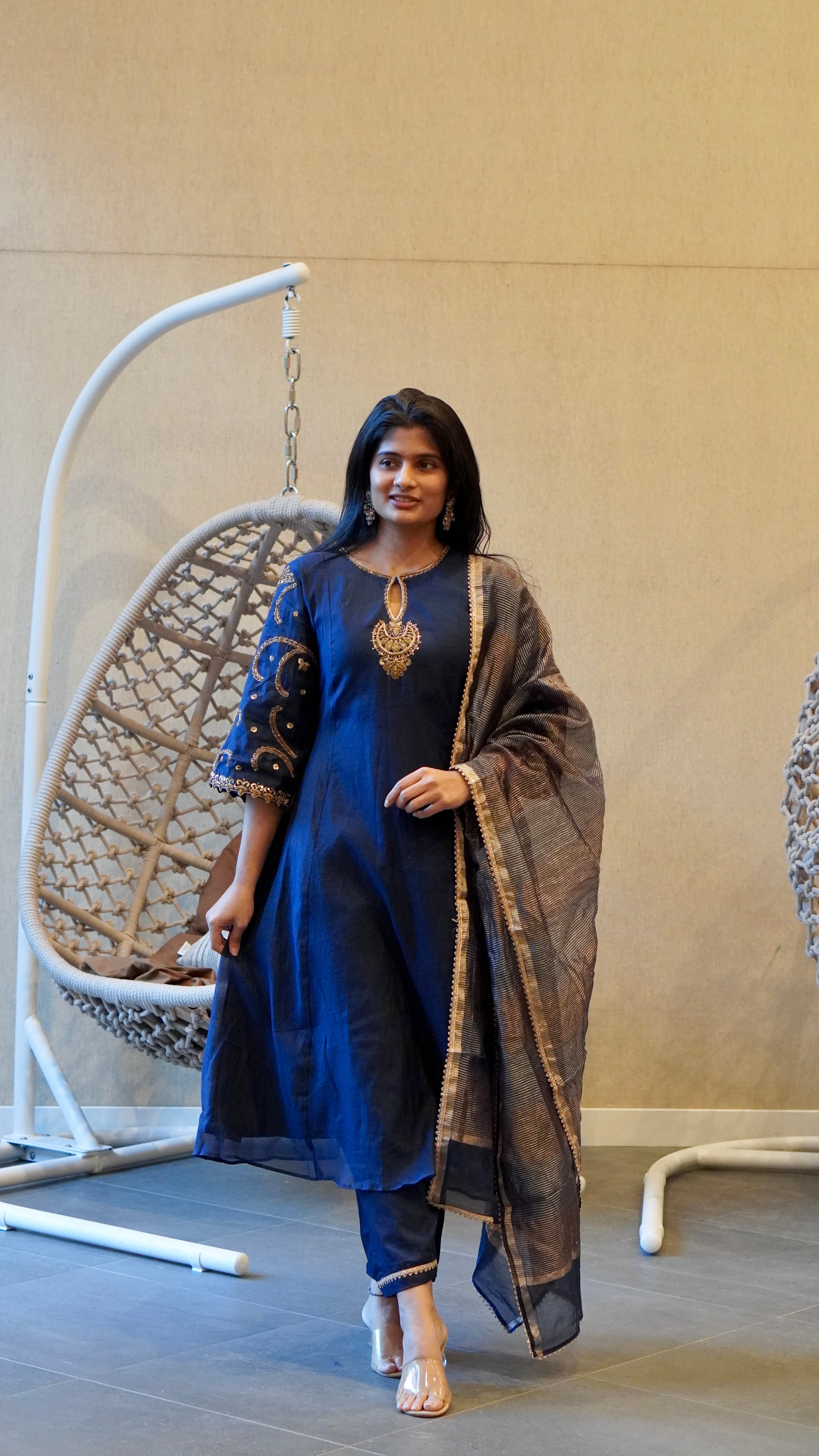 Deep Navy Blue Embroidered Kurta Set