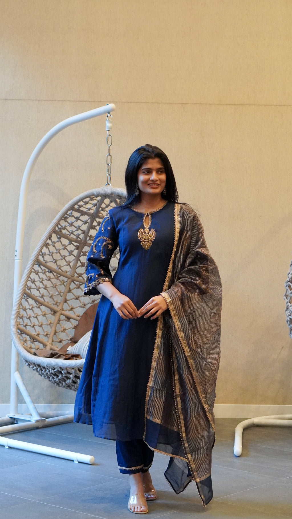 Deep Navy Blue Embroidered Kurta Set
