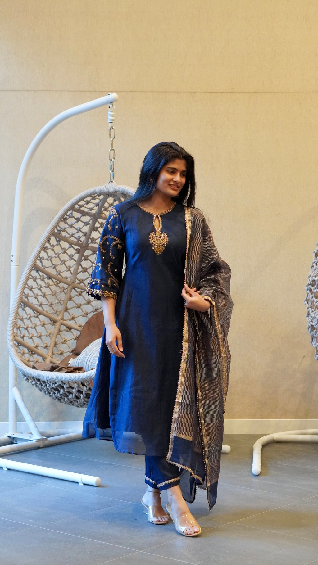 Deep Navy Blue Embroidered Kurta Set