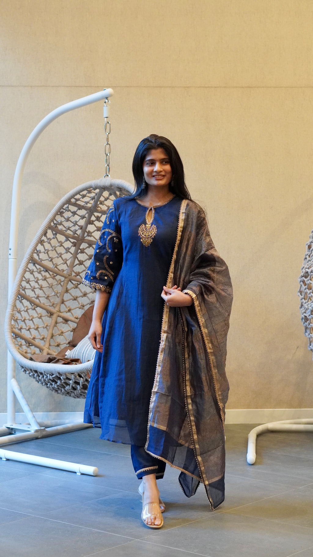 Deep Navy Blue Embroidered Kurta Set