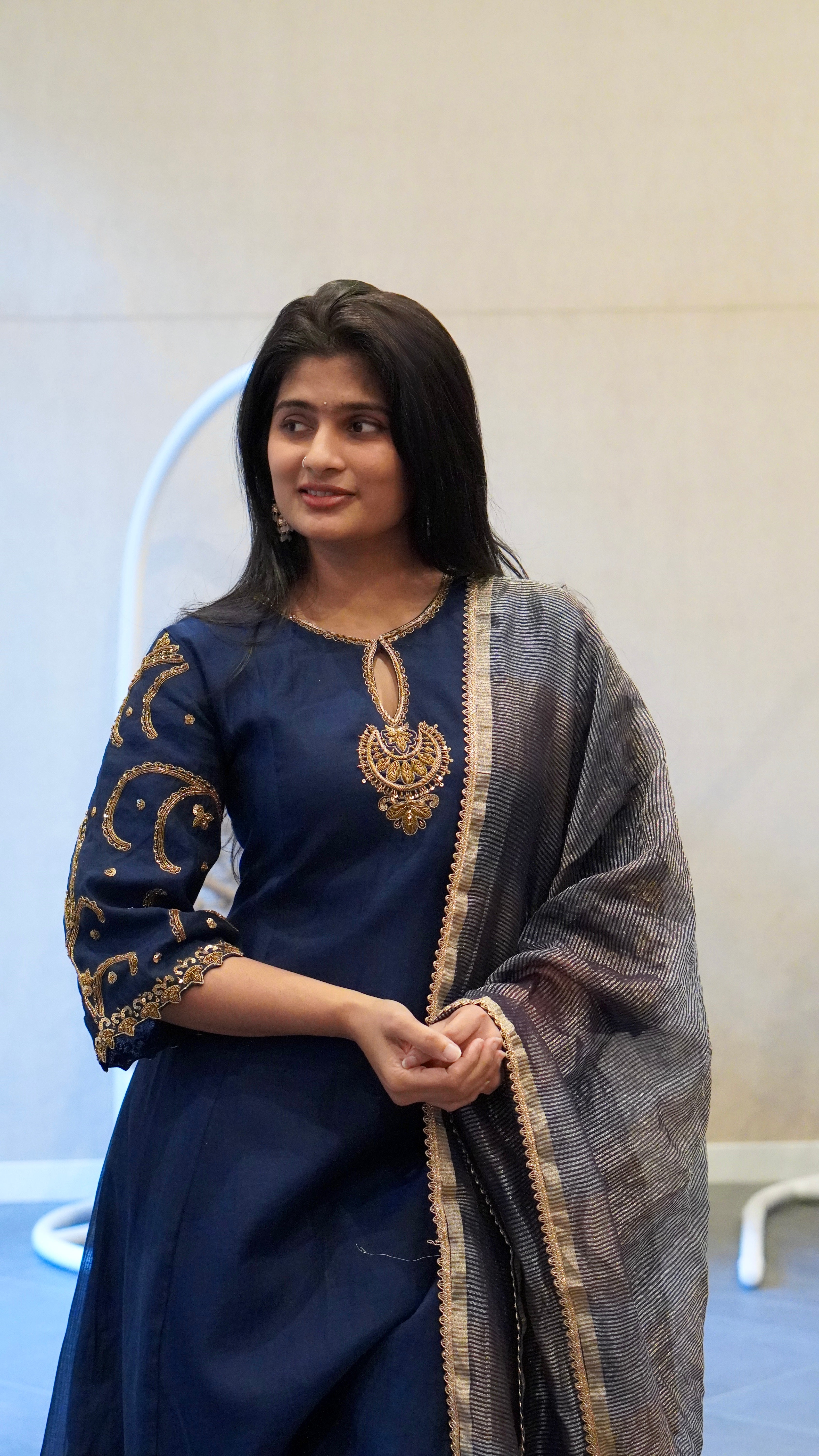 Deep Navy Blue Embroidered Kurta Set