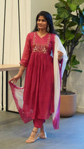Berry Magenta/Wine Brown Embroidered Kurta Set