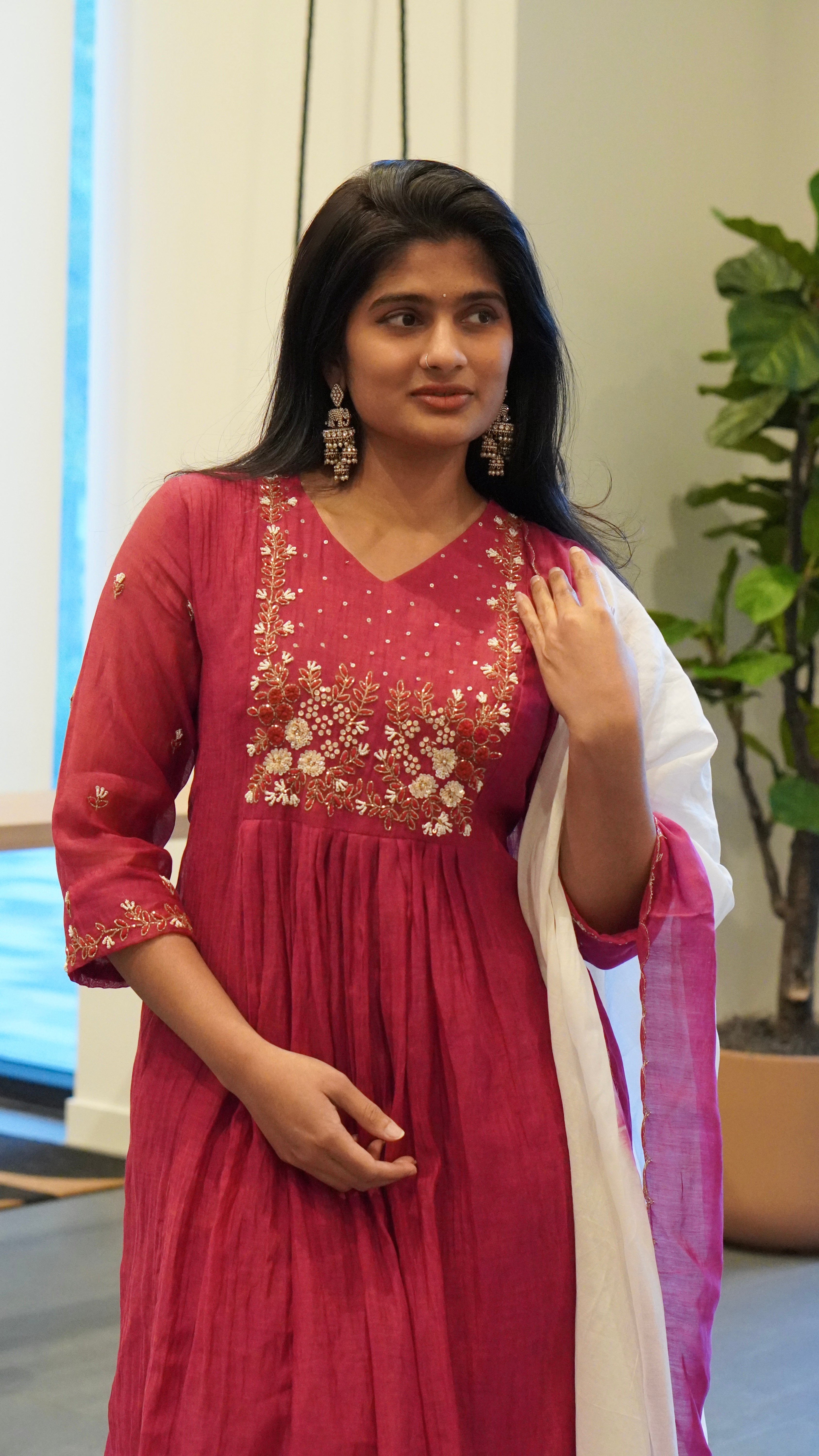 Berry Magenta/Wine Brown Embroidered Kurta Set