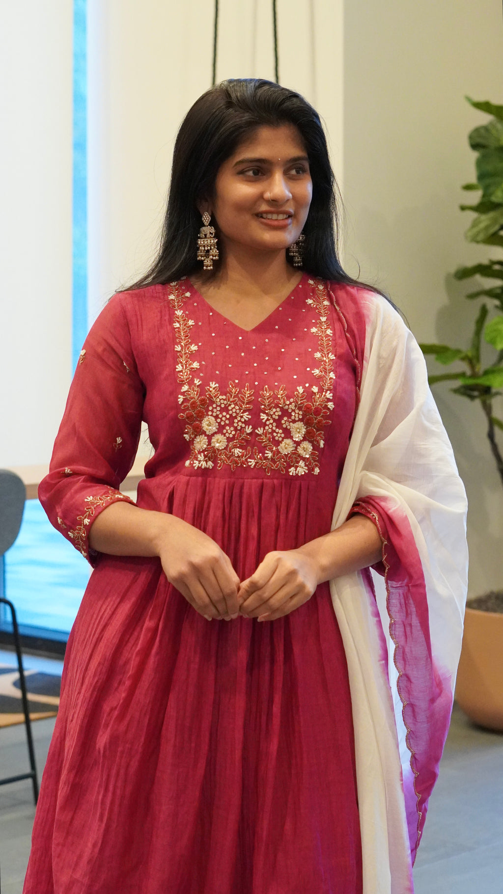 Berry Magenta/Wine Brown Embroidered Kurta Set