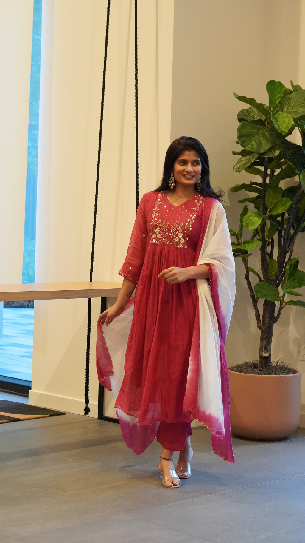 Berry Magenta/Wine Brown Embroidered Kurta Set
