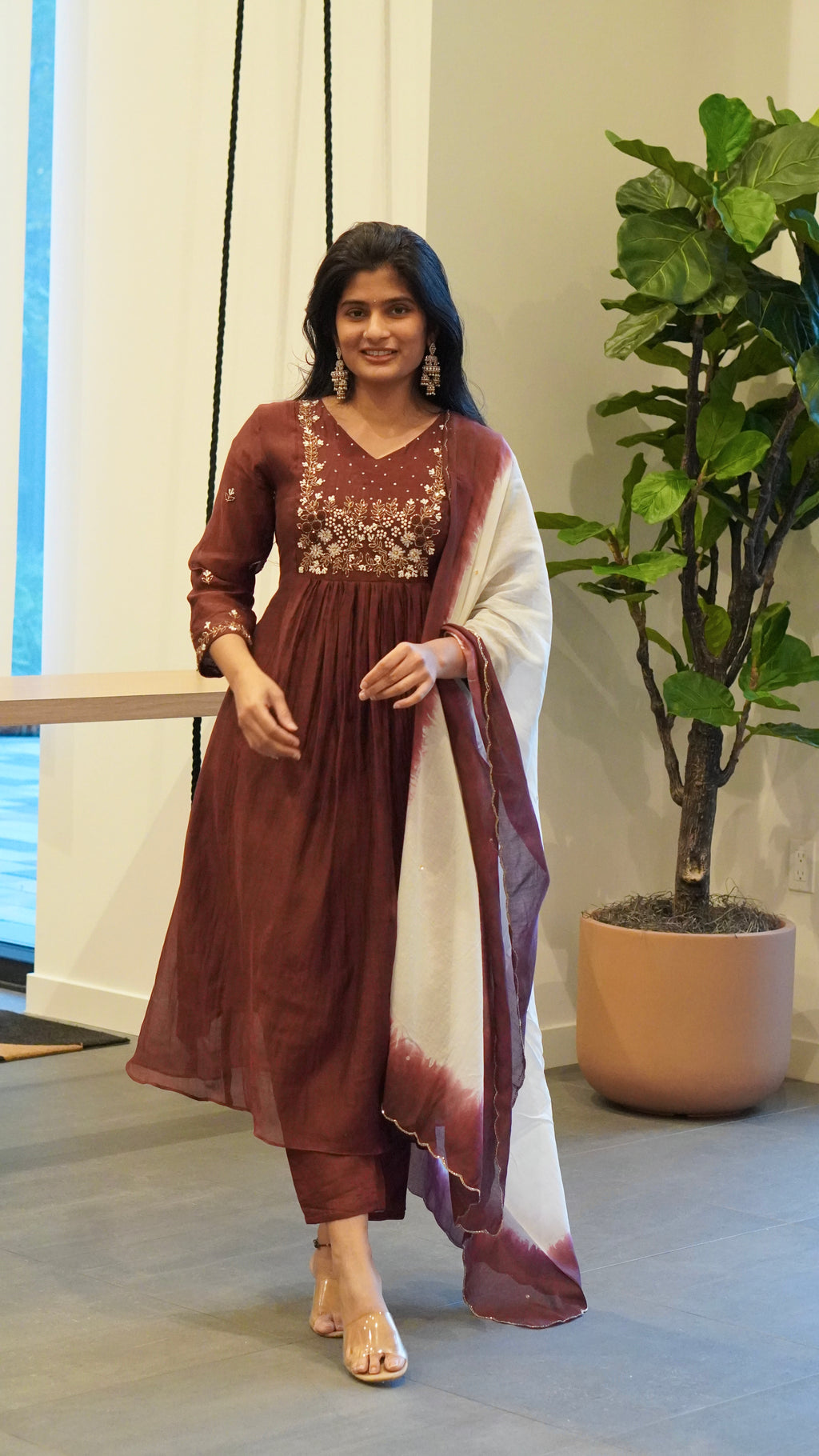 Berry Magenta/Wine Brown Embroidered Kurta Set