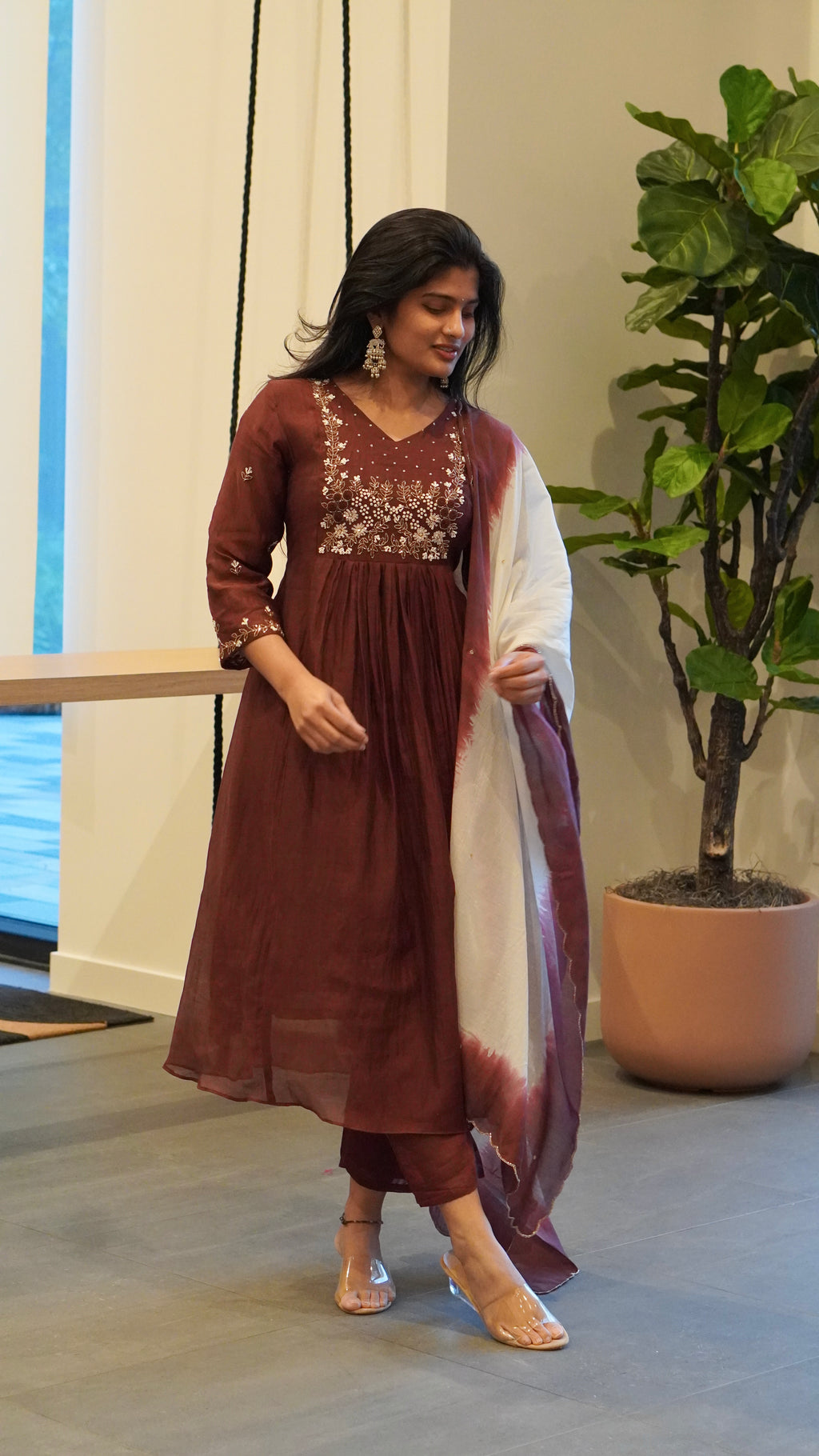 Berry Magenta/Wine Brown Embroidered Kurta Set
