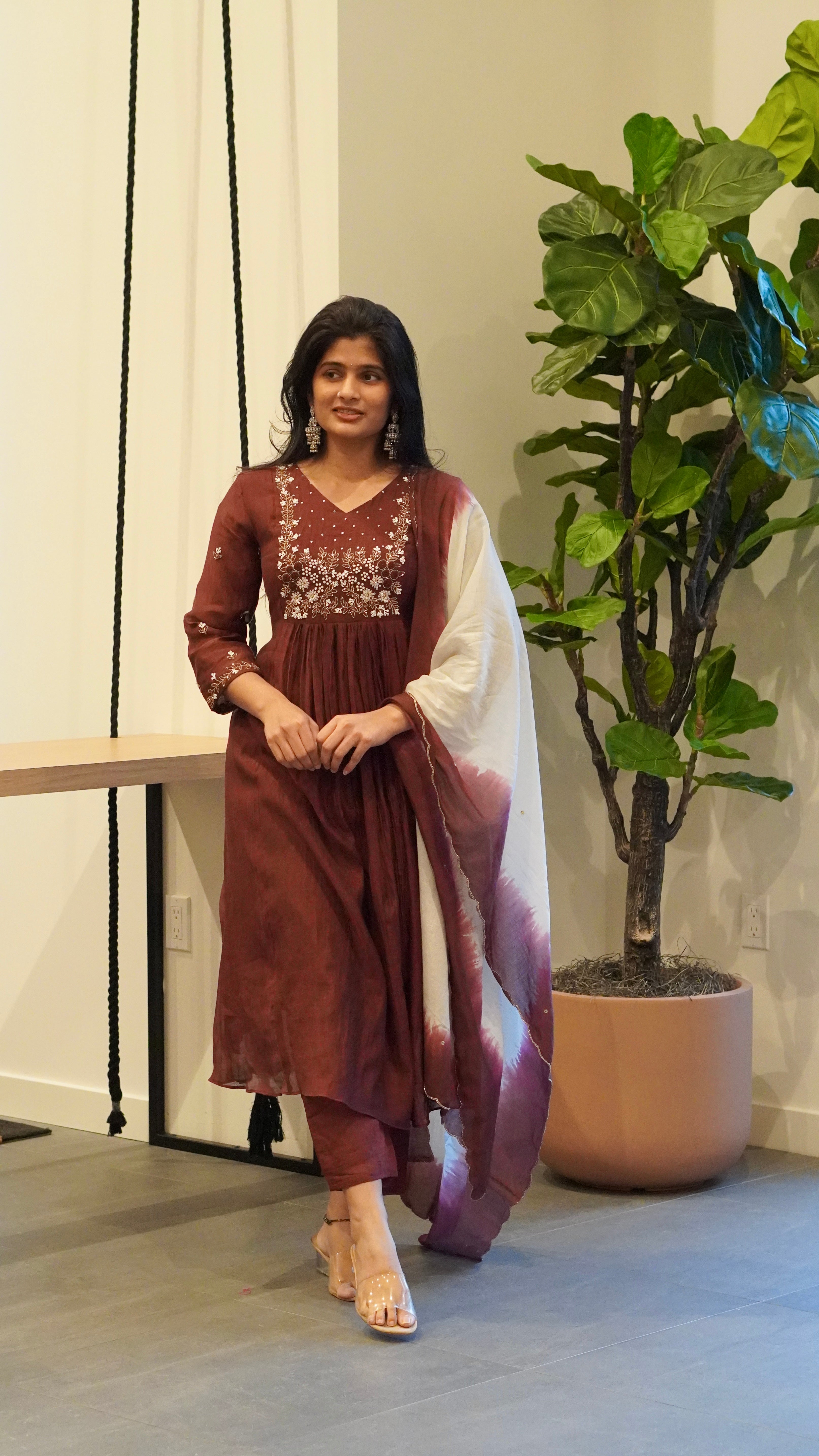 Berry Magenta/Wine Brown Embroidered Kurta Set