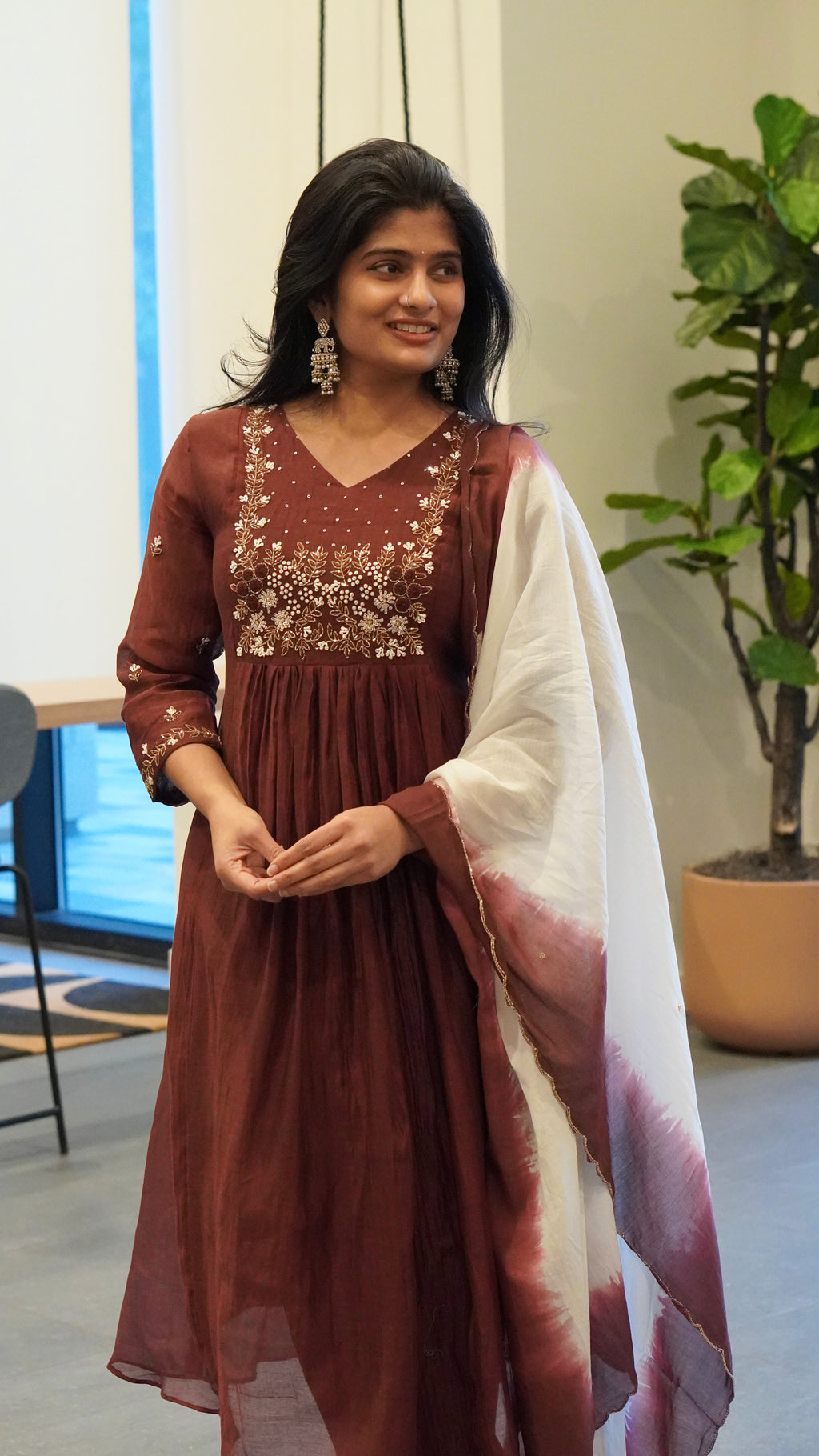 Berry Magenta/Wine Brown Embroidered Kurta Set