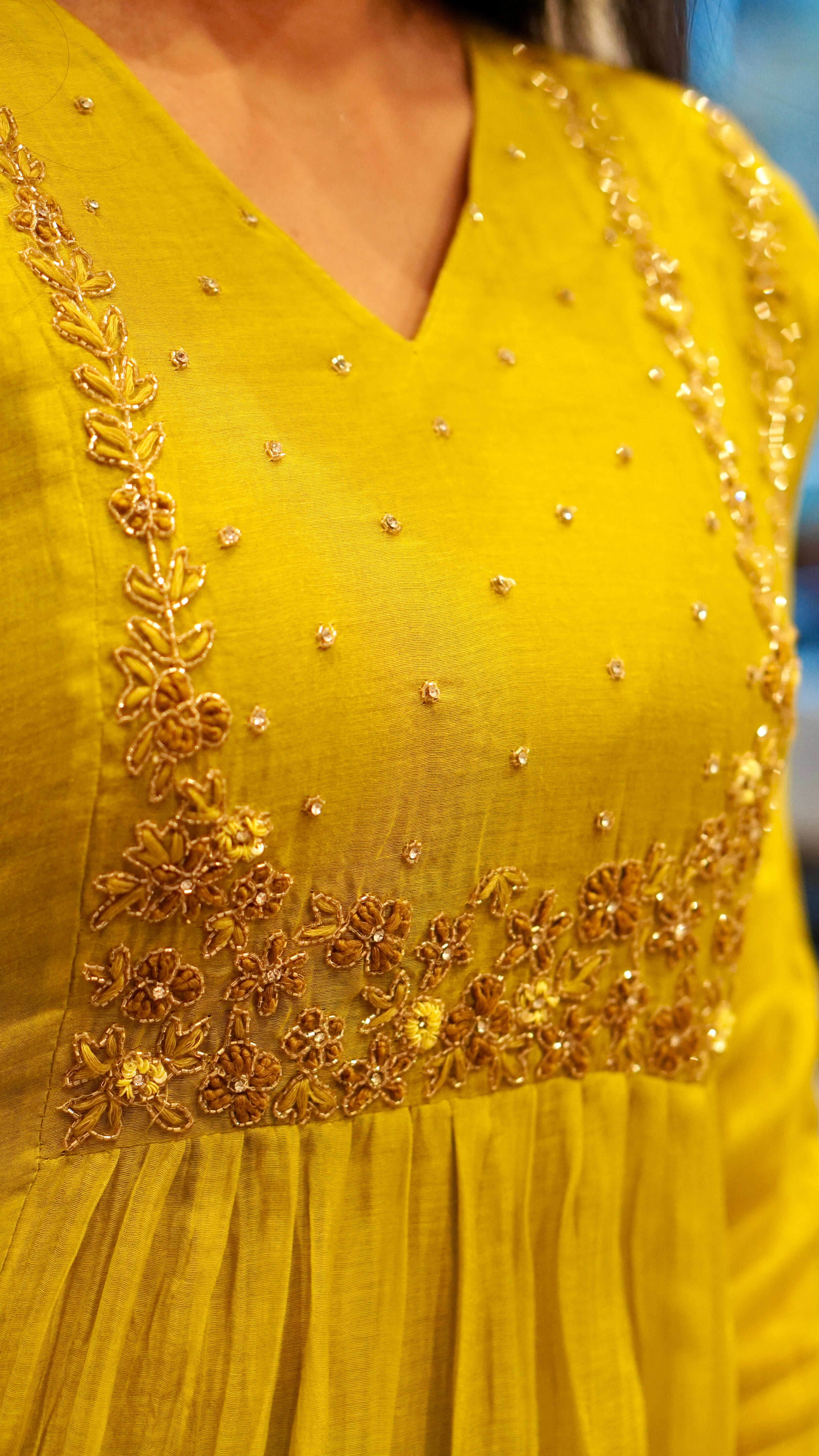 Peach/Lime Green Embroidered Kurta Set