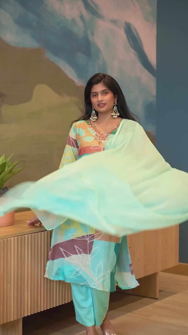 Multi Color Embroidered Kurta Set