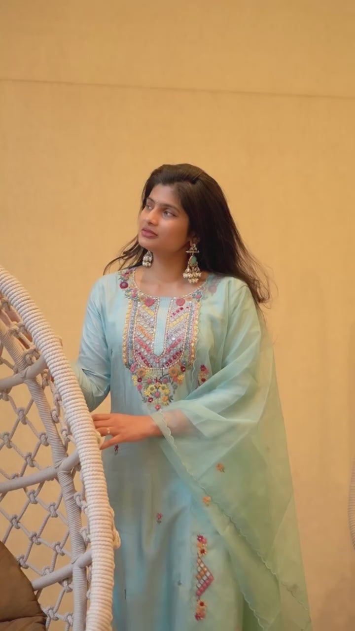 Soft Blue Embroidered Kurta Set