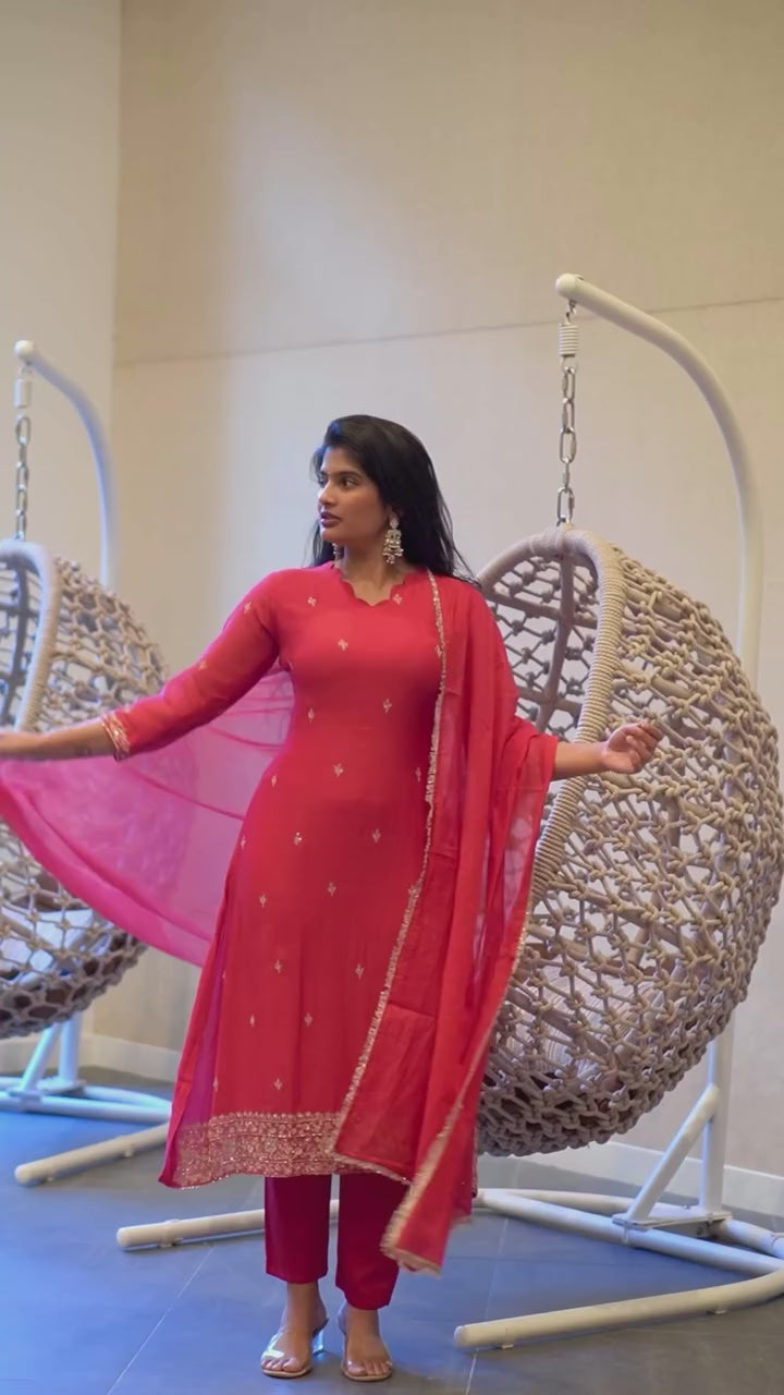 Deep Red Embroidered Kurta Set