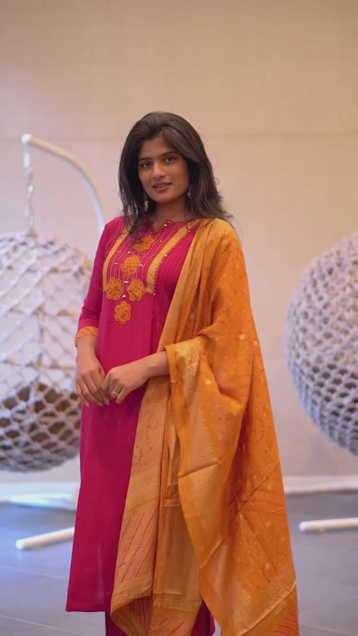 Pink and Mustard Yellow Kurta Set