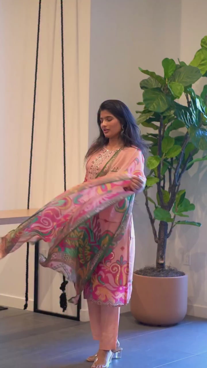 Peach Viscose Kurta Set