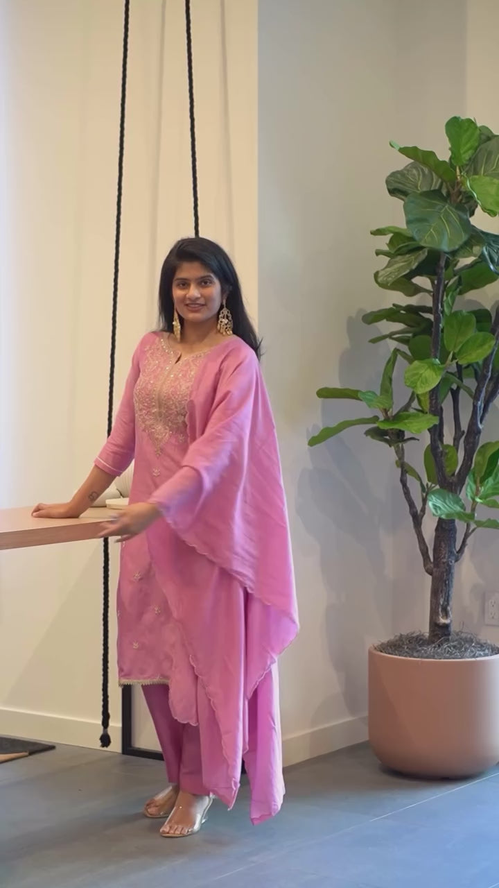 Light Rose Pink Embroidered Kurta Set