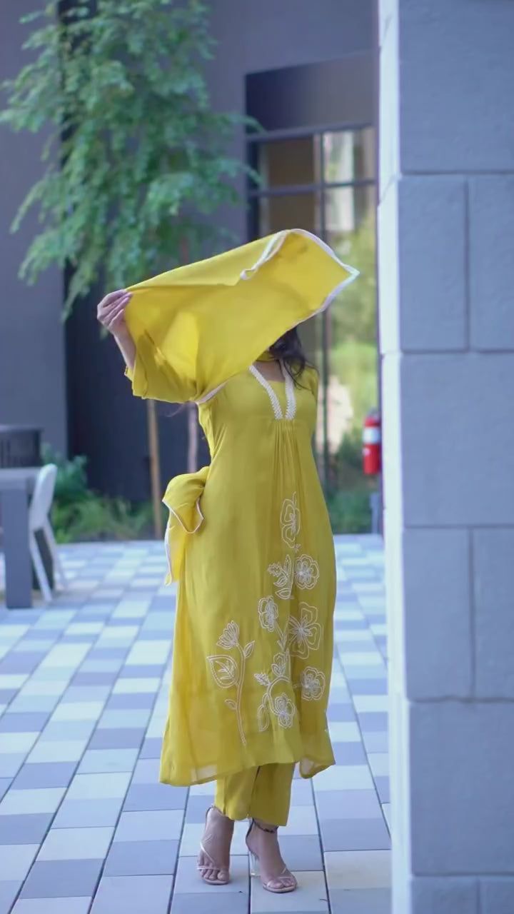 Soft Yellow Embroidered Kurta Set