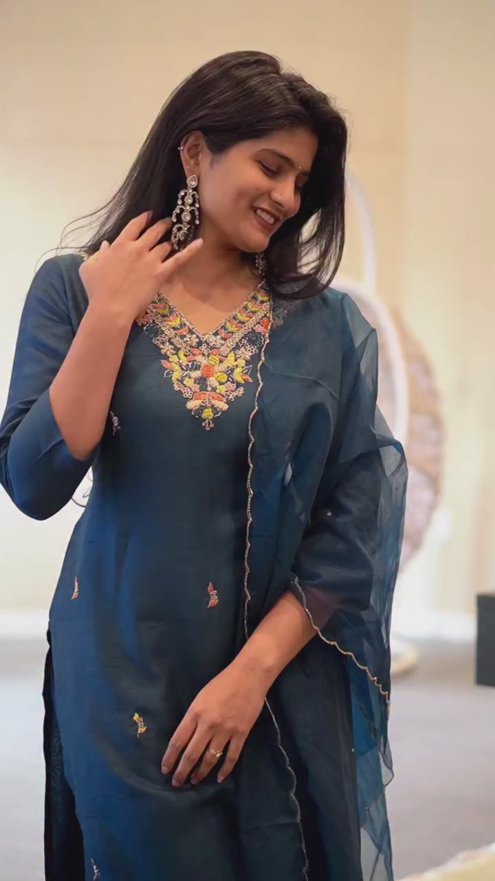 Blue Embroidered Kurta Set
