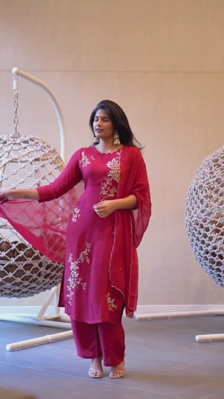 Red Embroidered Kurta Set