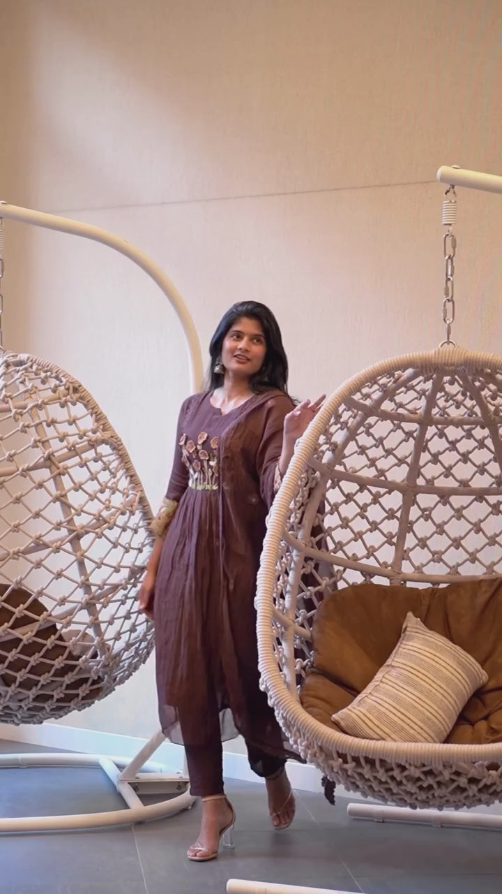 Brown Embroidered Kurta Set