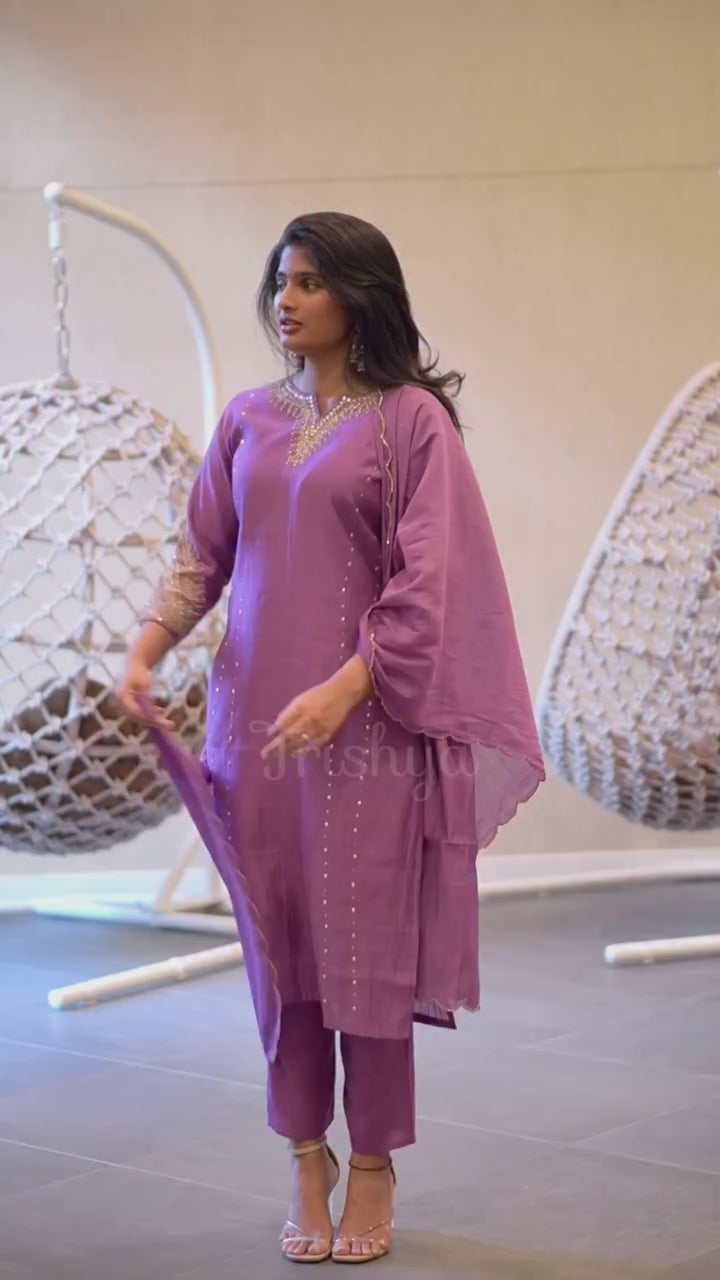 Purple Mul Chanderi Set