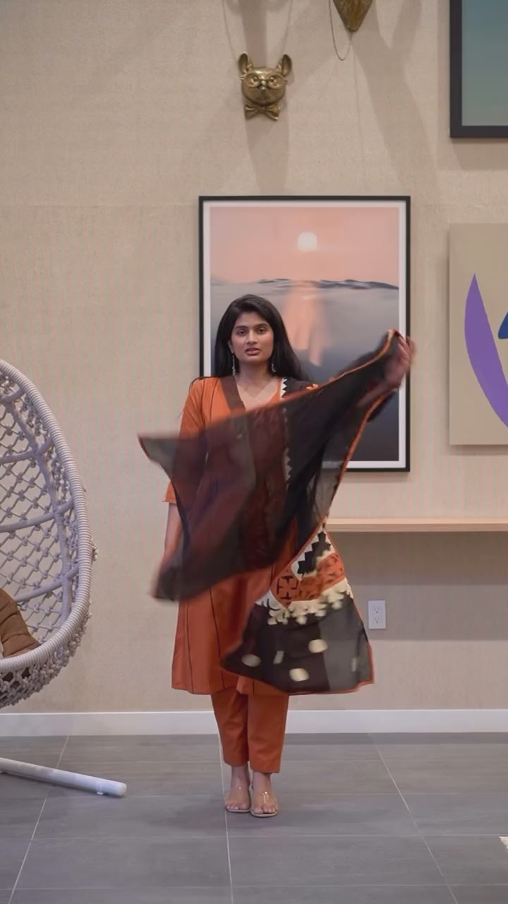 Orange and Black Kurta Set