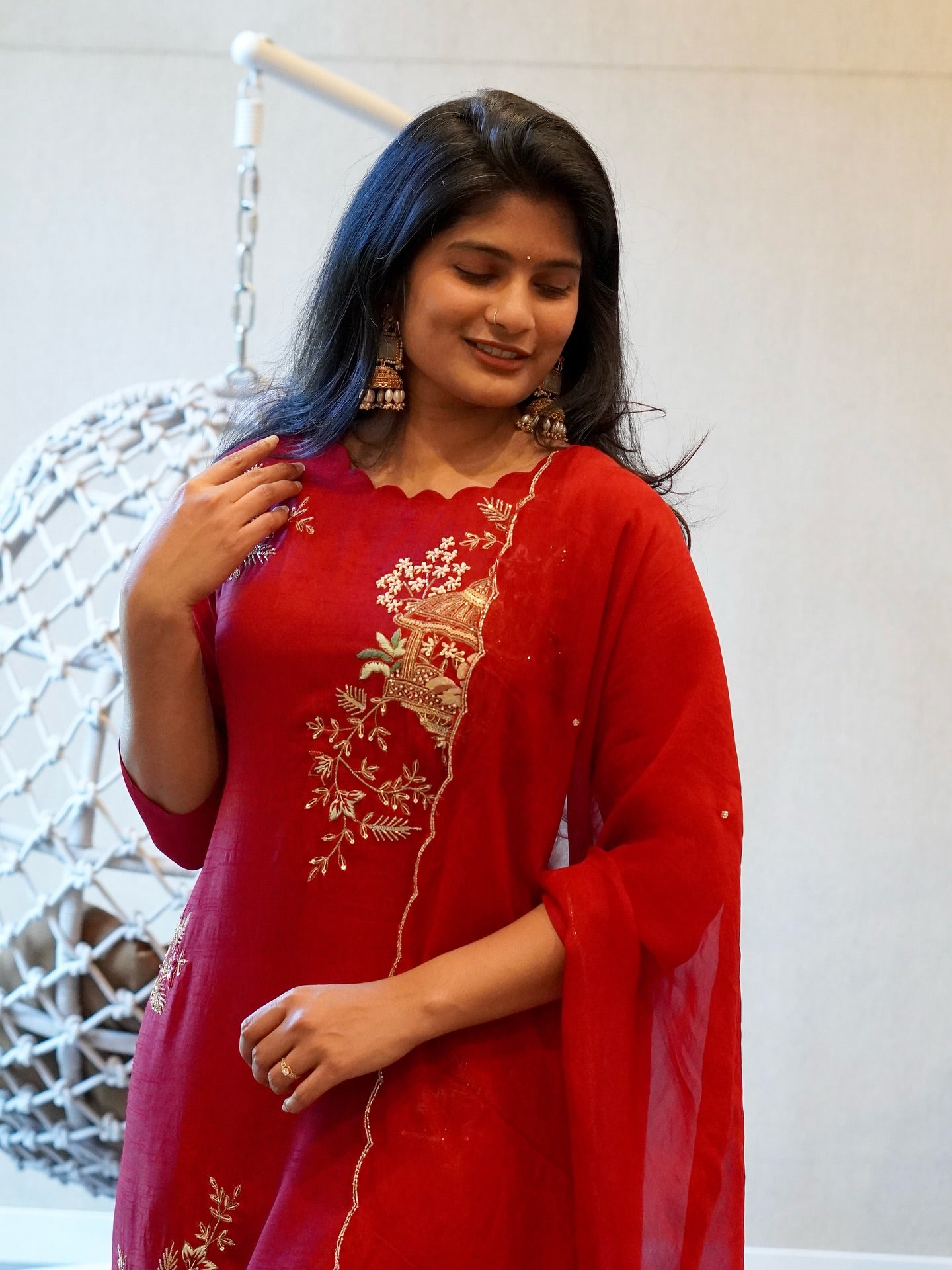 Red Embroidered Kurta Set