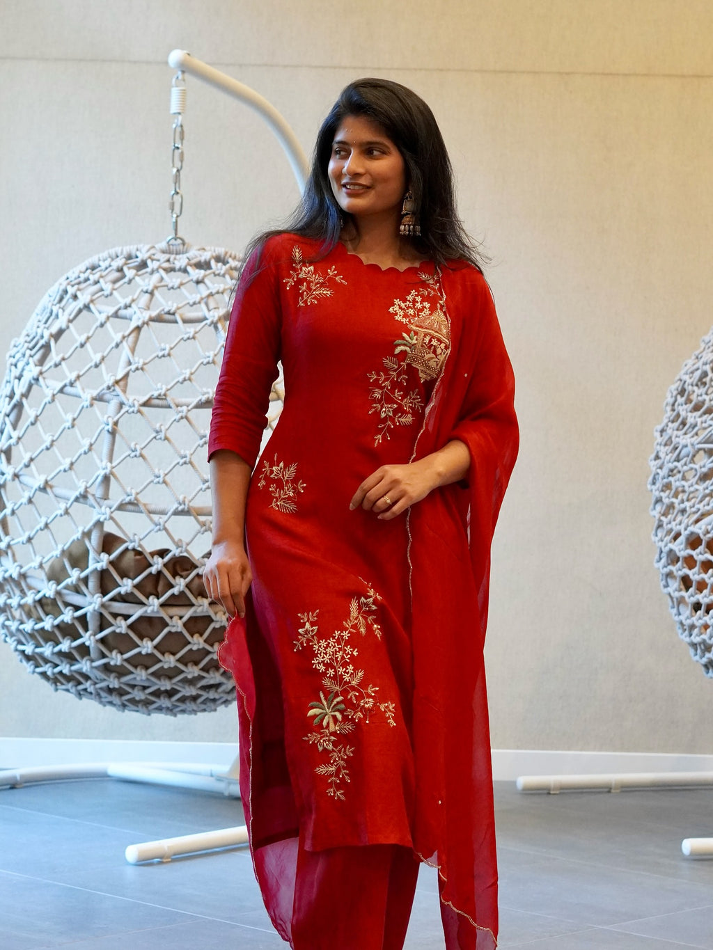 Red Embroidered Kurta Set