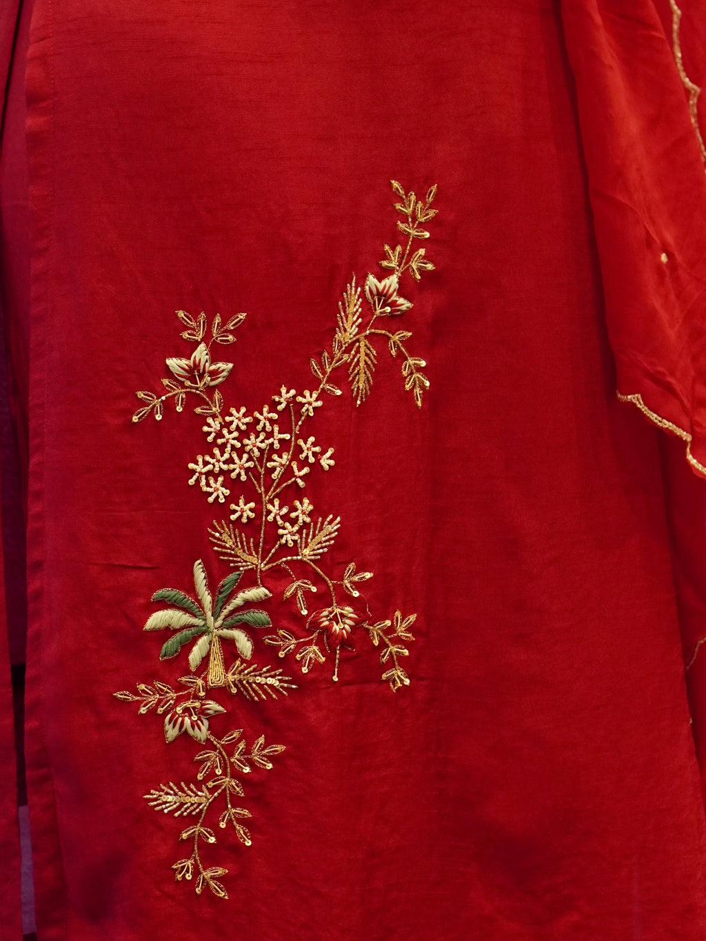 Red Embroidered Kurta Set