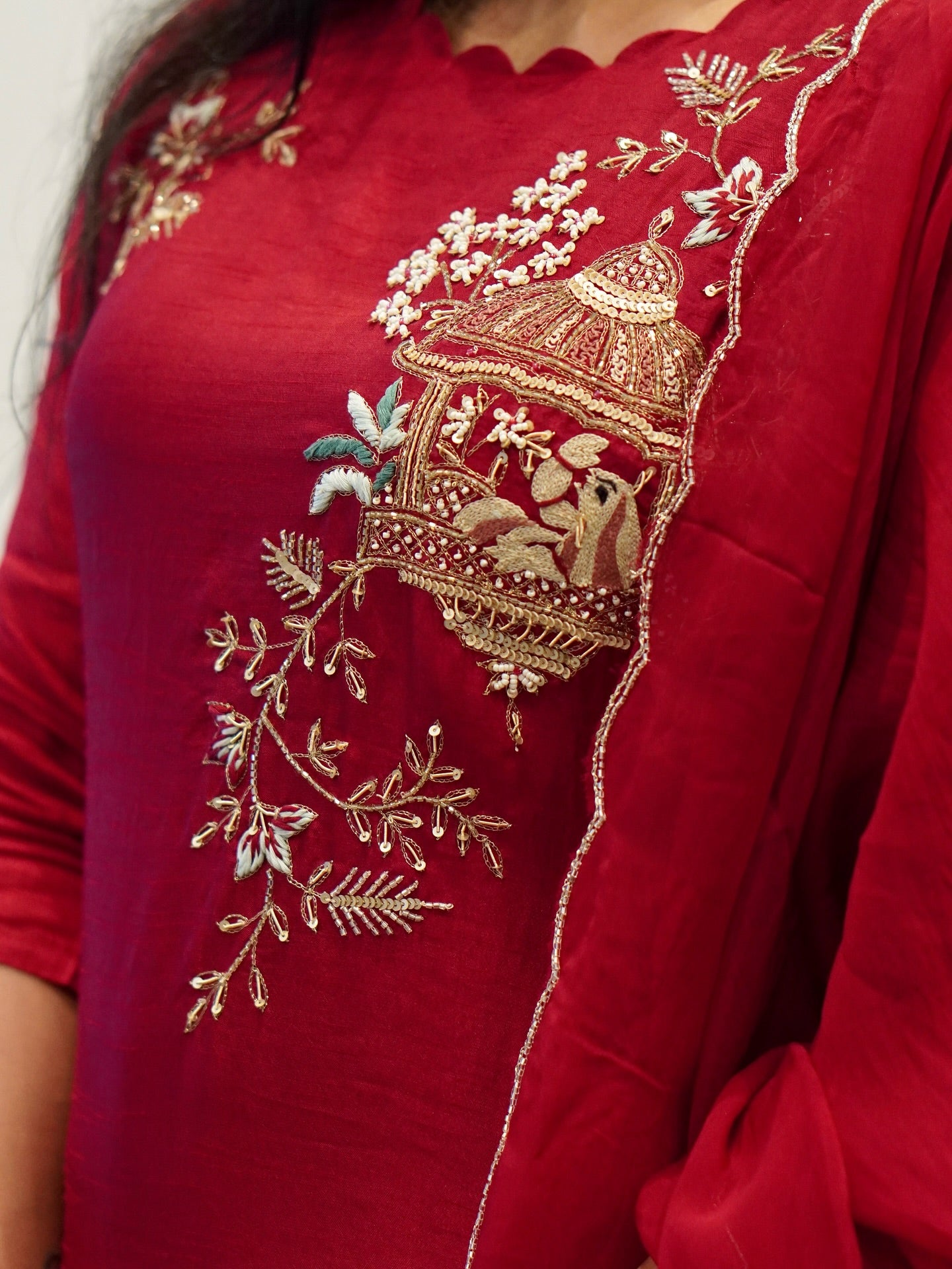 Red Embroidered Kurta Set