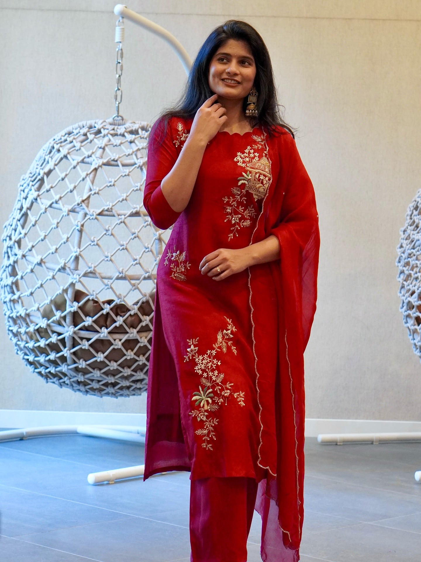 Red Embroidered Kurta Set