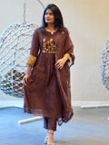 Brown Embroidered Kurta Set