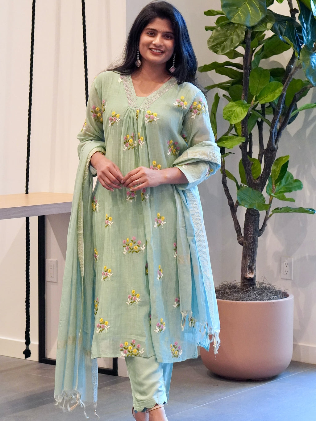 Seafoam Green Mul Chanderi set