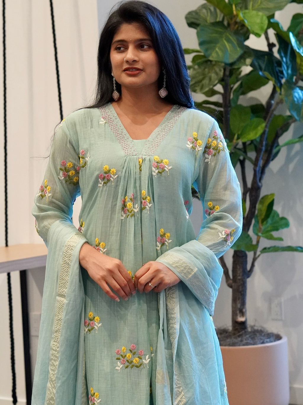 Seafoam Green Mul Chanderi set