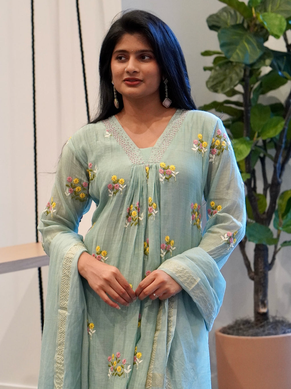 Seafoam Green Mul Chanderi set