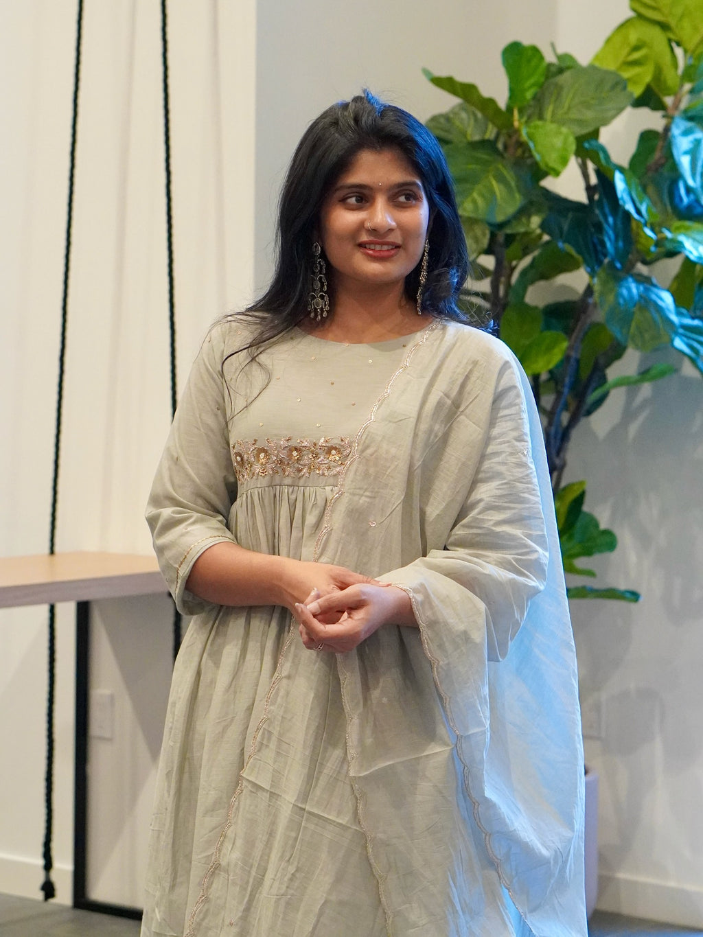 Frost Grey and Onion Pink Mul Chanderi Set