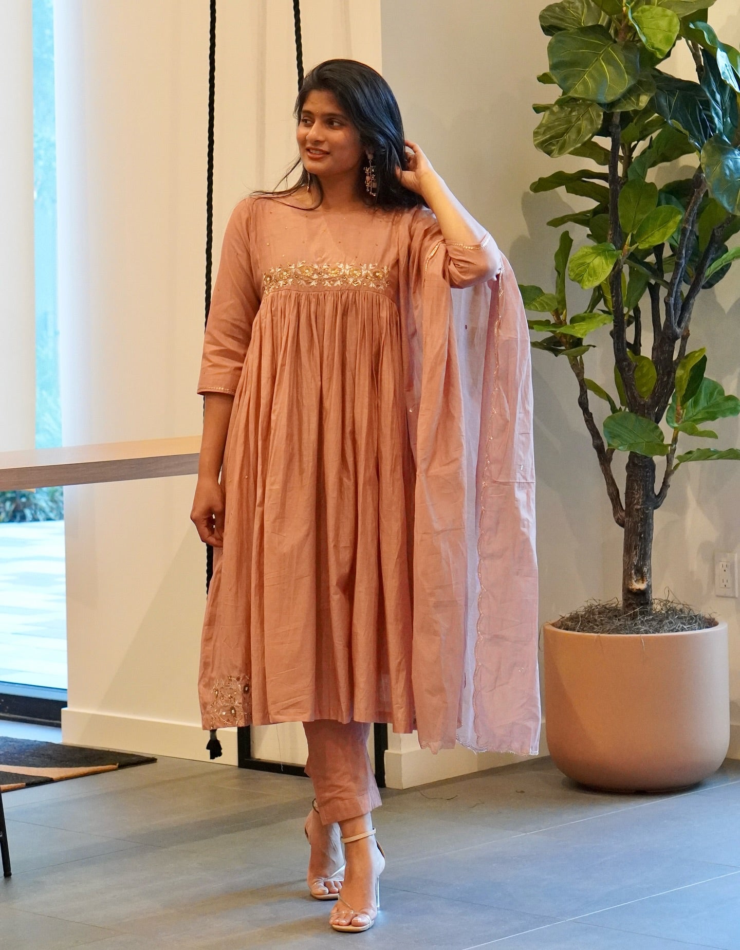 Frost Grey and Onion Pink Mul Chanderi Set