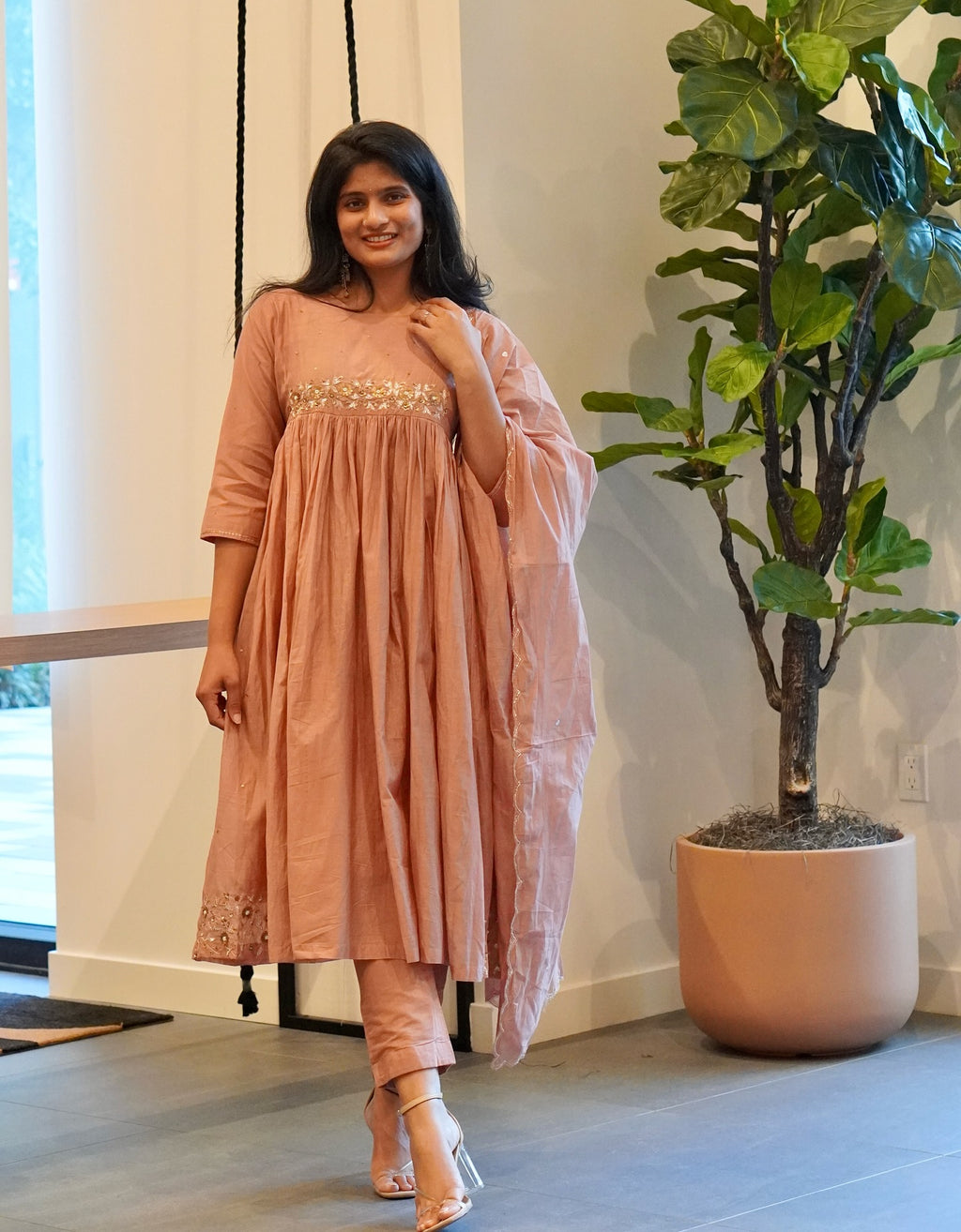 Frost Grey and Onion Pink Mul Chanderi Set
