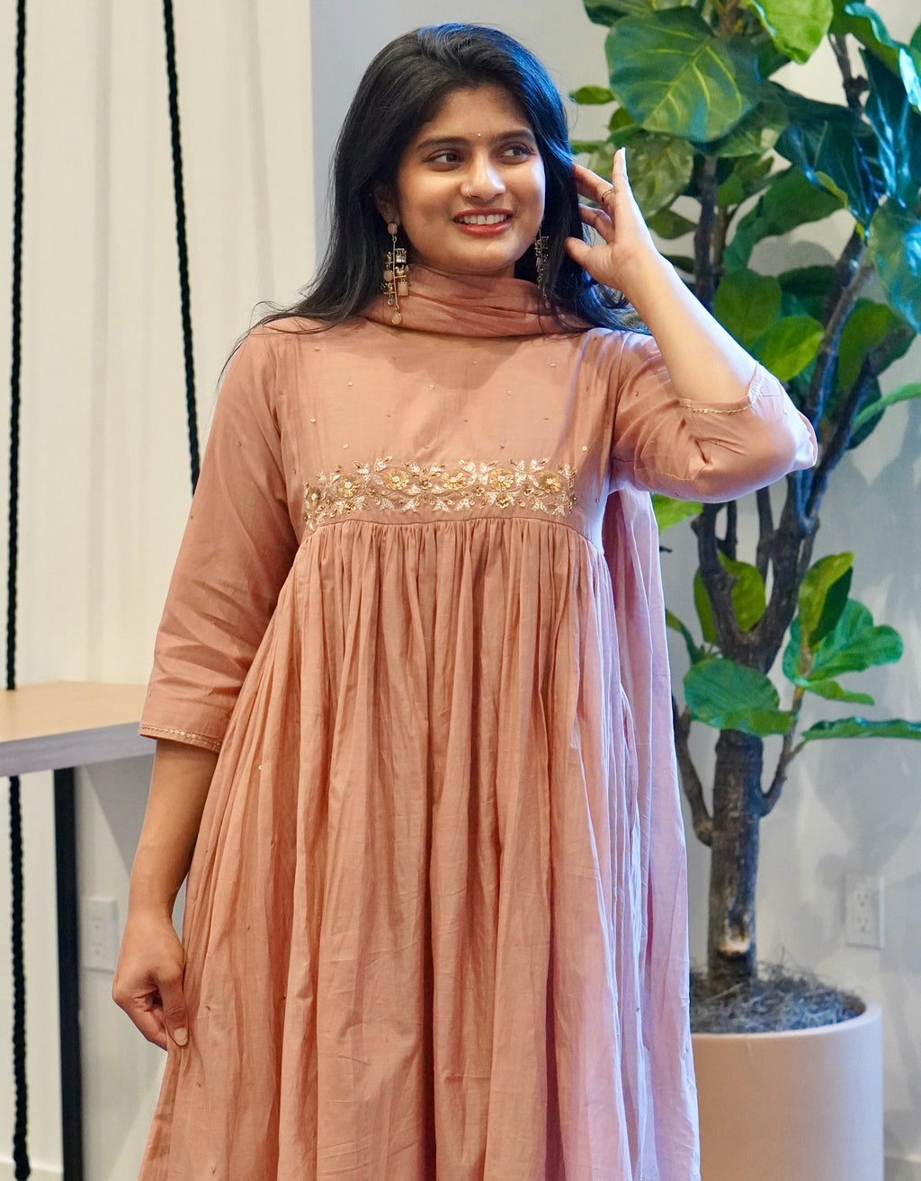 Frost Grey and Onion Pink Mul Chanderi Set