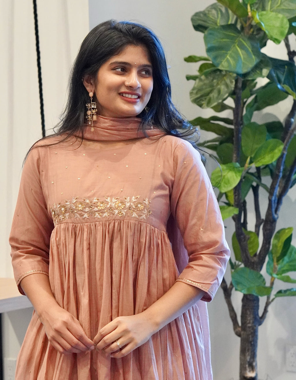 Frost Grey and Onion Pink Mul Chanderi Set